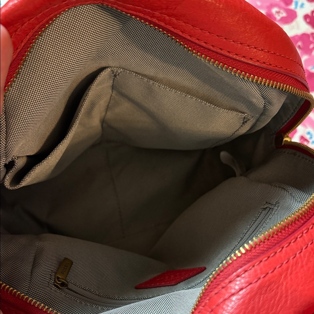 Fossil Cherry Red Leather Backpack - image 3